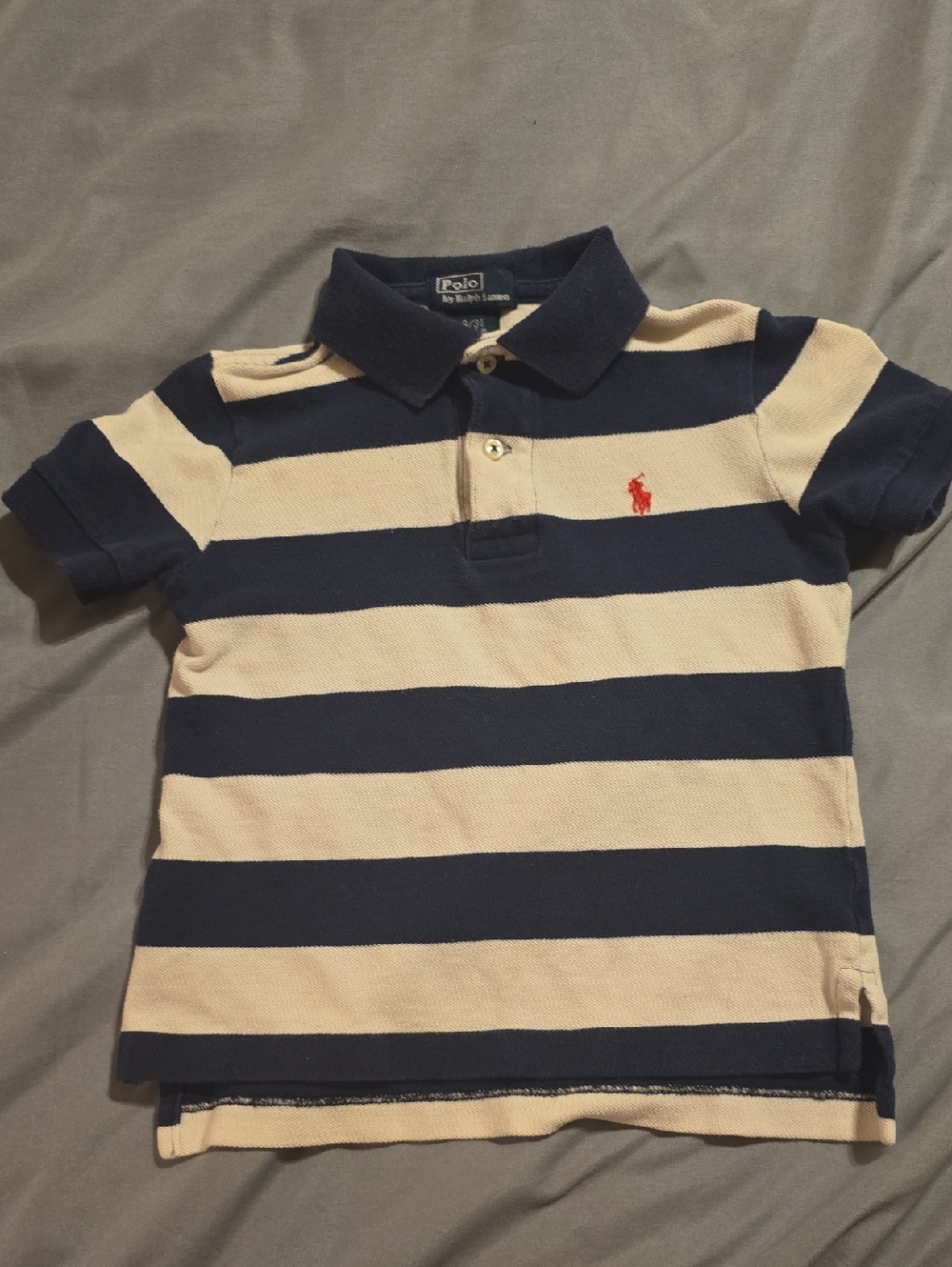 Polo by Ralph Lauren Navy and Cream Striped Kids Polo